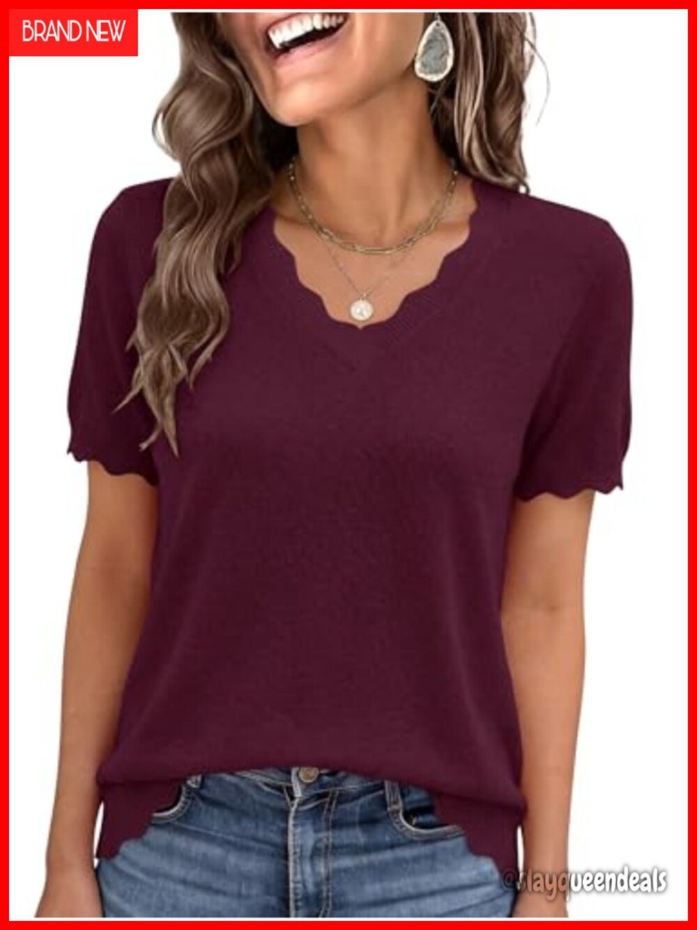 Womens Short Sleeve Ribbed Knit V-Neck Sweater Business Casual Top